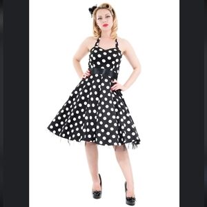 Hearts & Roses Polka Dot Dress Size 4 Halter Flare Pin Up Rockabilly H & R EUC